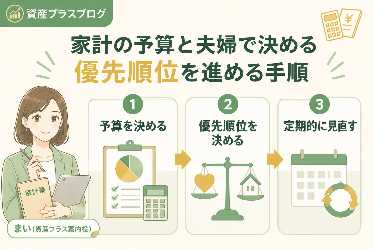 夫婦で家計予算と変更後の確認項目を記録する